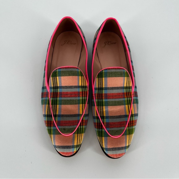 J. Crew Ribbon Plaid Academy loafers green blue yellow - 10 - Picture 5 of 11